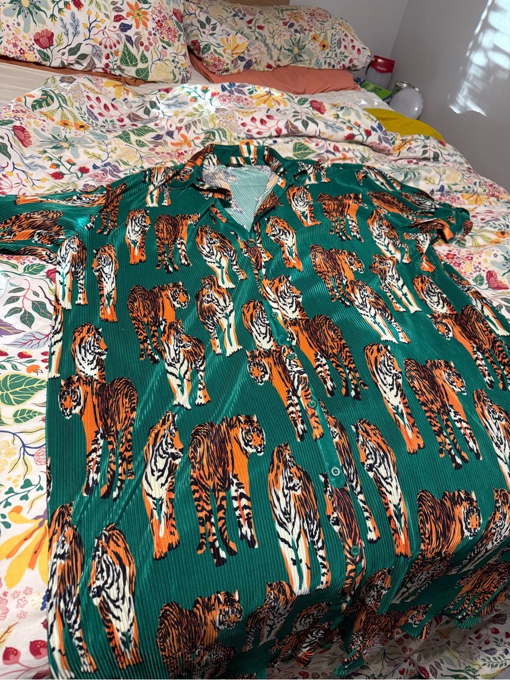 Dressed in LaLa Green Tiger Print Button-Front Maxi Dress - Picture 3 of 5
